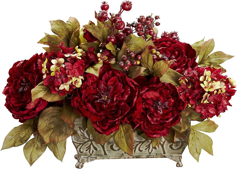 Photo 1 of 
Nearly Natural 4929 18in. Peony & Hydrangea Silk Flower Arrangement,Red,13.75" x 12" x 9.5"