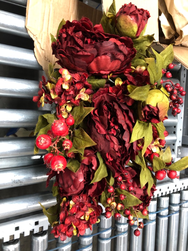 Photo 4 of 
Nearly Natural 4929 18in. Peony & Hydrangea Silk Flower Arrangement,Red,13.75" x 12" x 9.5"