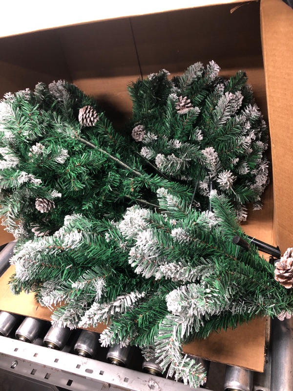 Photo 2 of  5ft Artificial Pencil Christmas Tree, Snow Flocked Unlit Slim Xmas Tree with 21 Pine Cones