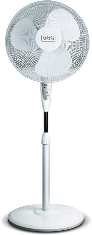 Photo 1 of (PARTS ONLY)Black & Decker 16 In. Stand Fan with Remote, White - 16" Diameter - 3 Speed - Durable, Adjustable Height, Tilt Angle, Oscillating, Timer-off Function - 22.8" Height x 17.7" Width x 15.8" Depth - White