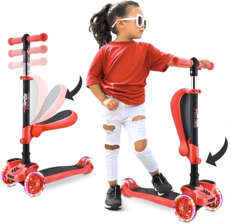 Photo 1 of 3 Wheeled Scooter for Kids - Stand & Cruise Child/Toddlers Toy Folding Kick Scooters w/Adjustable Height, Anti-Slip Deck, Flashing Wheel Lights, for Boys/Girls 2-12 Year Old - Hurtle
