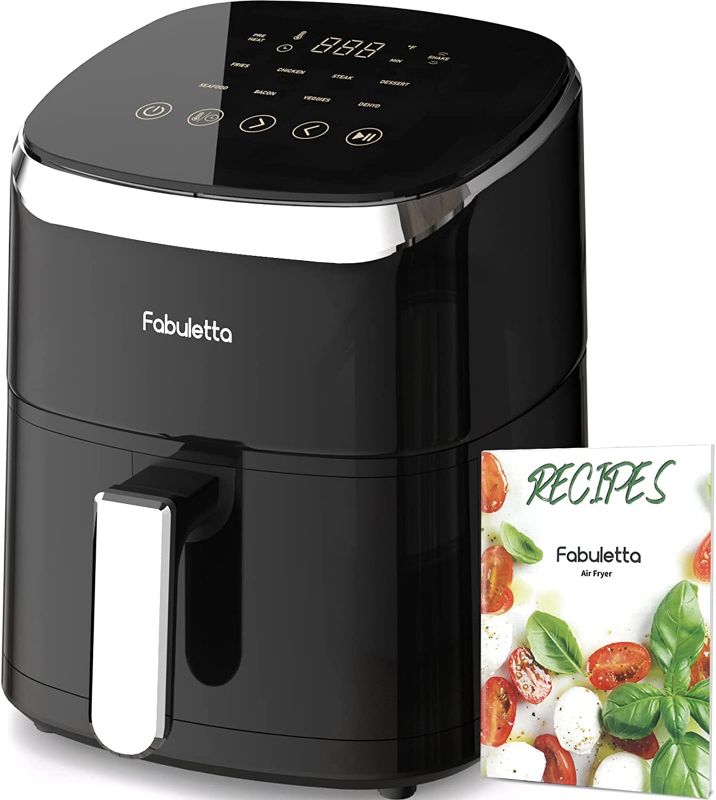 Photo 1 of Air Fryers, Fabuletta 9 Cooking Functions Electric Air Fryer, Shake Reminder, Powerful 1550W Electric Hot Air Fryer Oilless Cooker, Tempered Glass Display, Dishwasher-Safe & Nonstick, 4 Quart Air Fryer
