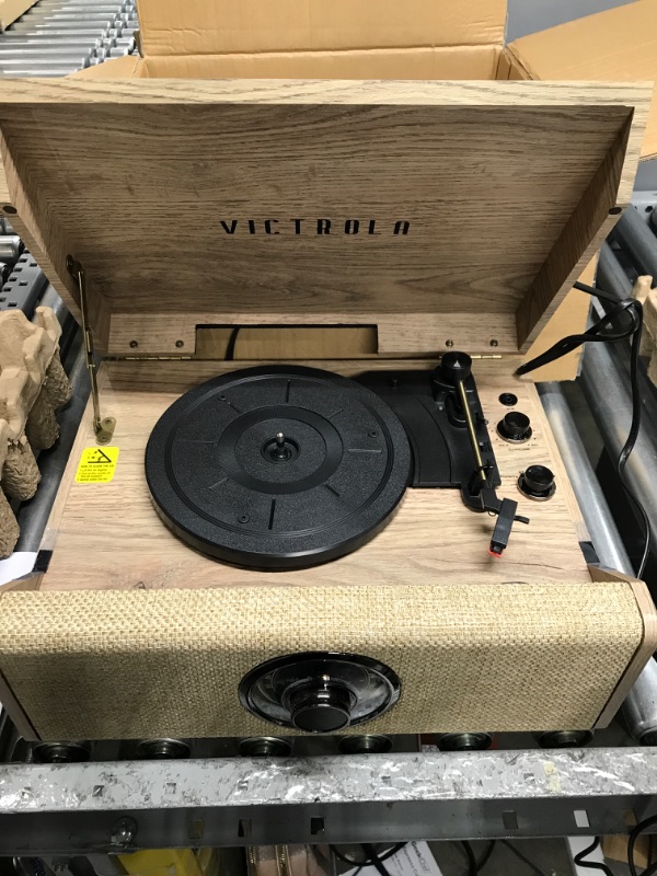 Photo 3 of Victrola 4-in-1 Cambridge Farmhouse Modern Bluetooth Turntable with FM Radio, Farmhouse Oatmeal
