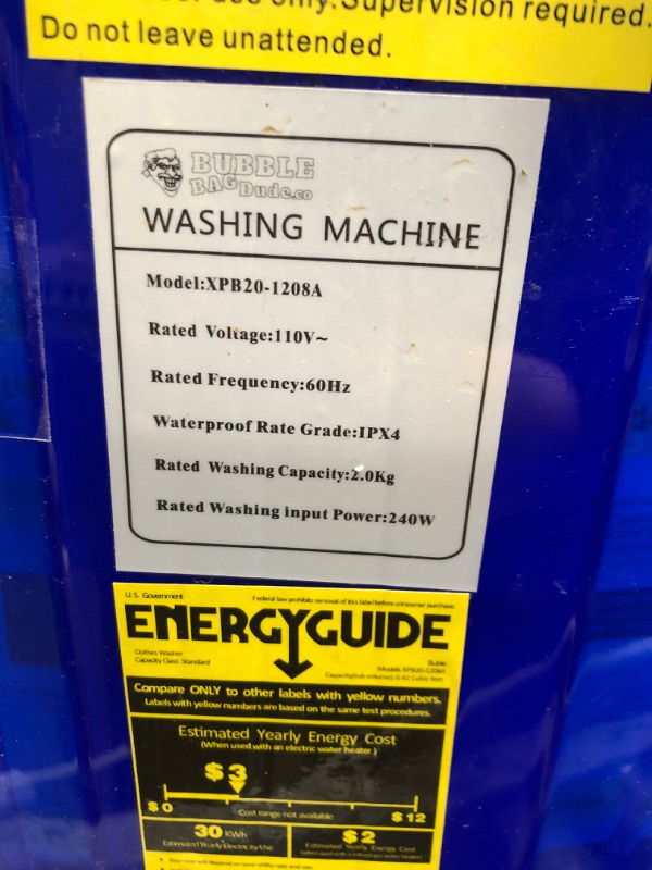 Photo 3 of *** POWERS ON *** Bubble Machine 6 Gallon Small Mini Portable Compact Washer Extracting Washing Machine with 220 Micron Zipper Bag