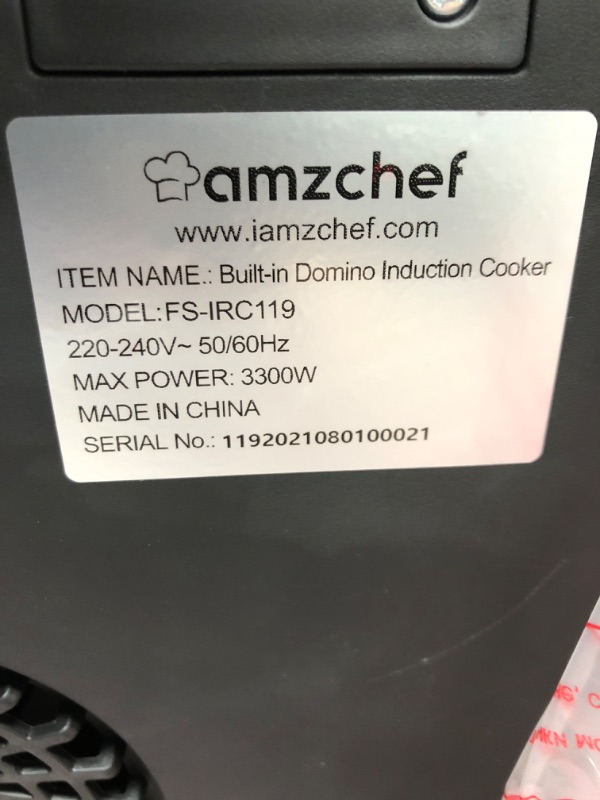Photo 3 of *** UNABLE TO TEST *** Electric Induction Cooktop, AMZCHEF 12" Built-in 2 Burner Cooktop Electric with 10 Power Levels,3300W,Child Lock,Timer, Sensor Touch, Fast Heat Countertop Burners 240V