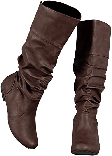 Photo 1 of Syktkmx Womens Slouchy Flat Knee High Boots Wide Calf Pull On Fall Winter Motorcycle Boots
size 8 