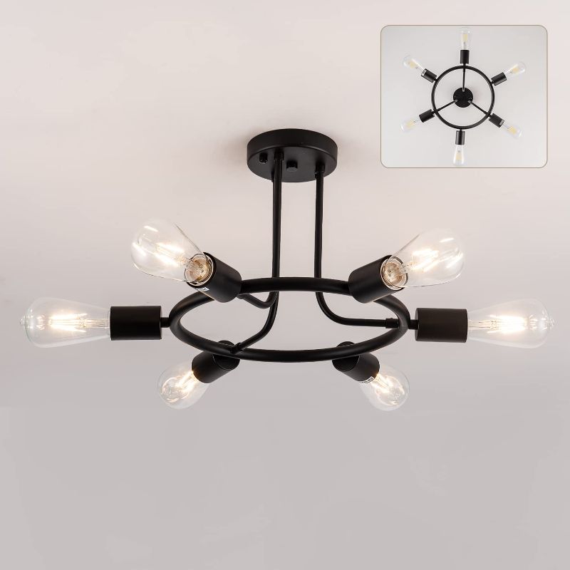 Photo 1 of 
brfaixla Vintage Semi Flush Mount Ceiling Light Fixtures with Round Rudder Shape Black 17" 6-Light Modern Sputnik Chandelier for Living Dining Room...