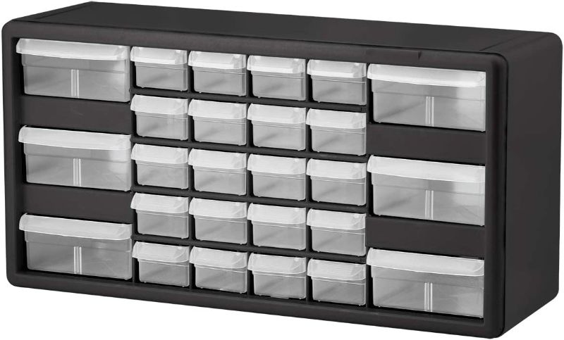 Photo 1 of Akro-Mils 10126, 26 Drawer Plastic Parts Storage Hardware and Craft Cabinet, 20-Inch W x 6-Inch D x 10-Inch H, Black