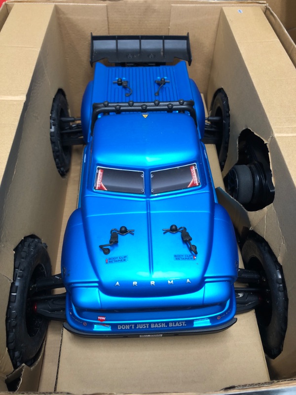 Photo 5 of ARRMA 1/8 Notorious 6S V5 4WD BLX Stunt RC Truck with Spektrum Firma RTR (Transmitter and Receiver Included, Batteries and Charger Required), Blue, ARA8611V5T2