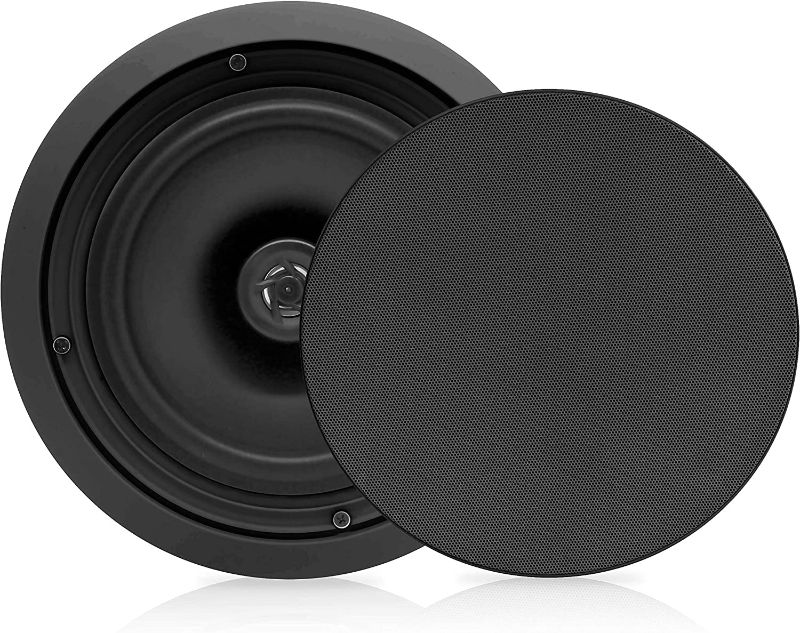 Photo 1 of 8'' Ceiling Wall Mount Speakers - Pair of 2-Way Midbass Woofer Speaker 1/2'' Polymer Dome Tweeter Flush Design w/ 50Hz - 20kHz Frequency Response & 250 Watts Peak Easy Installation - Pyle PDIC81RDBK
