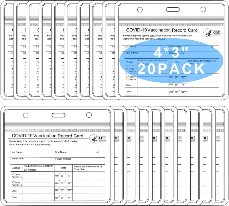 Photo 1 of 20 Packs Covid-19 Vaccine Card Protector - 4X3" CDC Waterproof Vaccine Cards Holder for Business,Plastic Transparent Immunization Record Cards Protector
