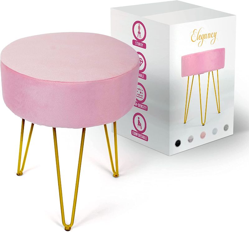 Photo 1 of **MISSING HARDWARE**
ELEGANCY Vanity Stool for Makeup Room - Stylish Makeup Stool with Hairpin Gold Legs for Dressing Table - Soft Padded Stool Chair for Vanity - Sturdy Vanity Chair for Bedroom and Living Room - Pink …
