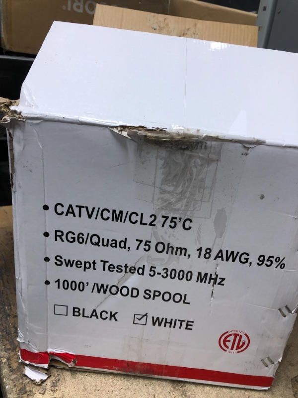 Photo 1 of **BRAND UNKNOWN**
CATV/CM/CL2 75' C SPOOL OF WHITE RG6/QUAD 75OHM, 18AWG 95%