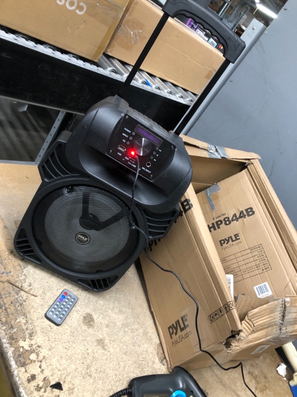 Photo 2 of 400W Portable Bluetooth PA Loudspeaker - 8” Subwoofer System, 4 Ohm/55-20kHz, USB/MP3/FM Radio/ ¼ Mic Inputs, Multi-Color LED Lights, Built-in Rechargeable Battery w/ Remote Control - Pyle PPHP844B