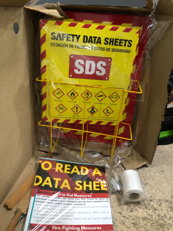 Photo 3 of MSDS Wall Station - 3 Inch 3 Ring Material Safety Data Sheet Binder with SDS Wire Rack and Display Sign, Chain, Mounting Hardware, SDS Poster, MSDS Labels - Bilingual Heavy Duty OSHA Yellow Binder