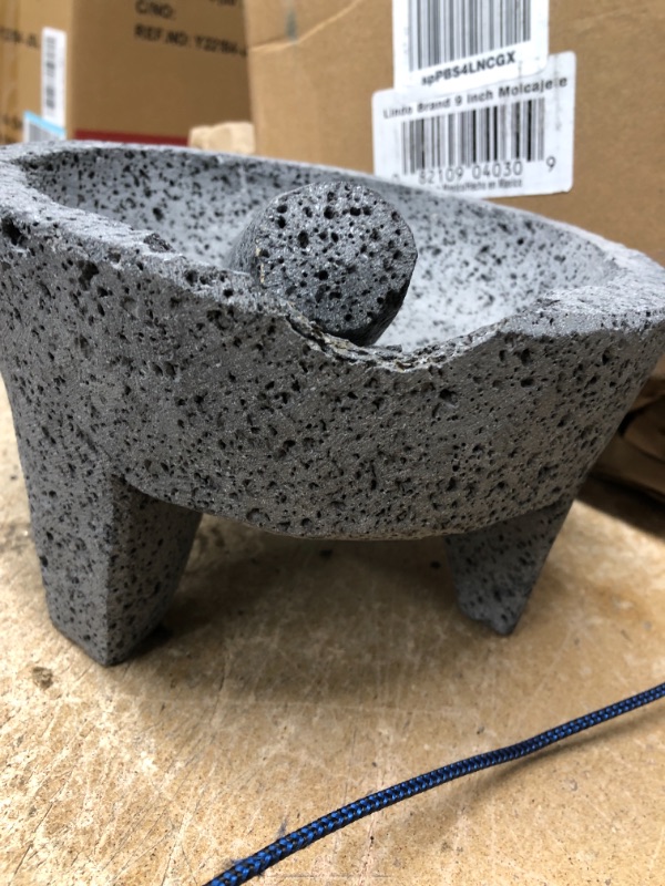 Photo 2 of Lindo 9 inch Molcajete Mortar and Pestle, Mexican Handmade with Lava Stone,Herb Bowl, Spice Grinder, Pill Crusher, Pesto Powder, Volcanic Stone