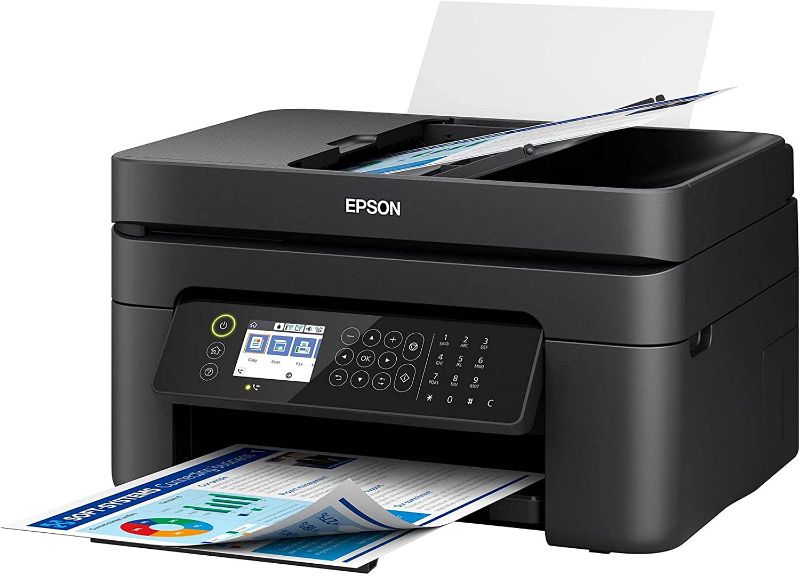 Photo 1 of Epson Workforce WF-2850 All-in-One Wireless Color Inkjet Printer, Black - Print Scan Copy Fax - 10 ppm, 5760 x 1440 dpi, Auto 2-Sided Printing, 30-Sheet ADF, Voice-Activated, Vertluna Printer_Cable