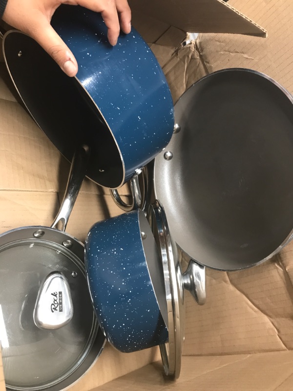 Photo 2 of **SEE NOTES**
Rockurwok Durable 3 Pcs Frying Pan Set, Ceramic Nonstick Cookware Set with Cast Steel Handle, 8in/10in Omelet Pan, 12in Skillet, Sapphire Blue 