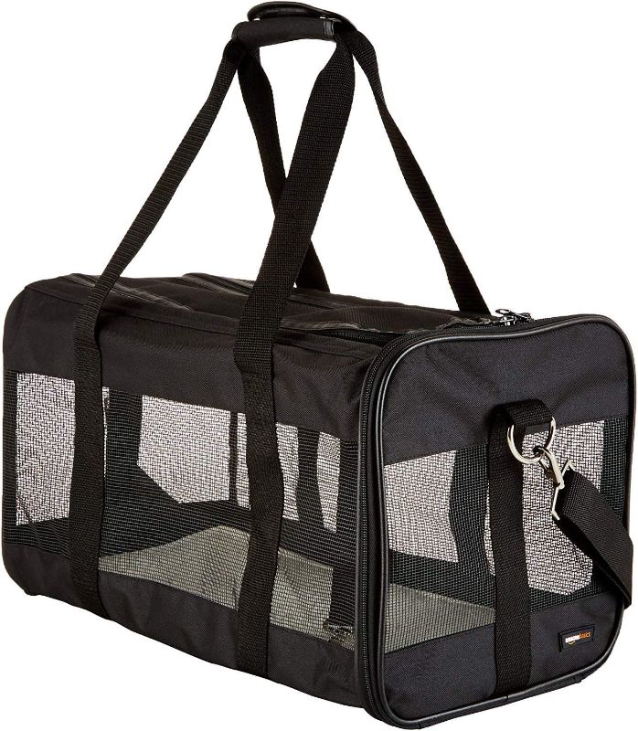 Photo 1 of Amazon Basics Soft-Sided Mesh Pet Travel Carrier, Black
**INNER PANEL IS TORN ON ONE SIDE**
