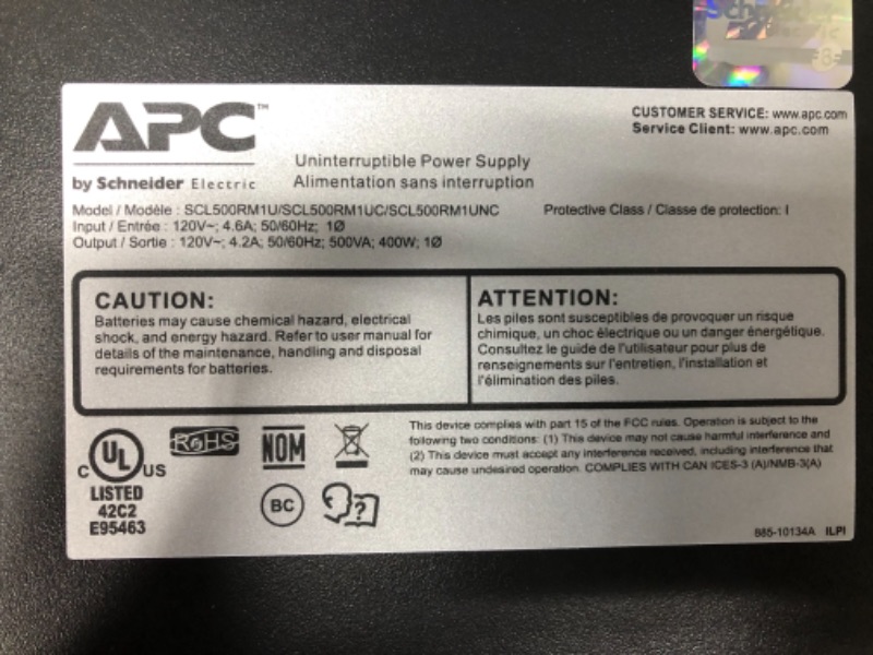 Photo 8 of APC Smart-UPS 500VA Lithium Ion UPS with SmartConnect, SCL500RM1UCNC, Line Interactive, Sine Wave, Short-Depth 120V Uninterruptible Power Supply with Network Card
