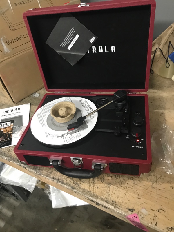 Photo 2 of **TESTED POWERED ON***Victrola Vintage 3-Speed Bluetooth Portable Suitcase Record Player with Built-in Speakers | Upgraded Turntable Audio Sound| Includes Extra Stylus | Red, 1SFA (VSC-550BT-RD)