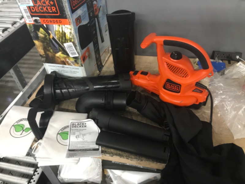 Photo 2 of ***UNABLE TO TEST*** BLACK+DECKER Leaf Blower & Leaf Vacuum, 3-in-1, 12-Amp, 250-MPH, 400-CFM (BV6000)