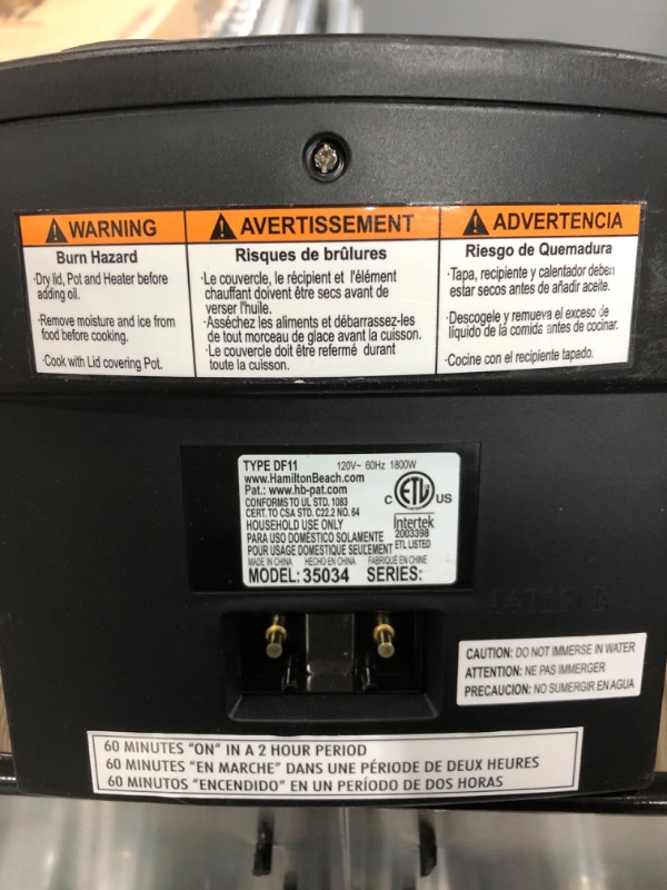 Photo 1 of  *** USED ** Hamilton Beach Triple Basket Electric Deep Fryer, 19 Cups / 4.5 Liters Oil Capacity, Lid with View Window, Professional Grade, 1800 Watts, Stainless Steel (35034) , Black