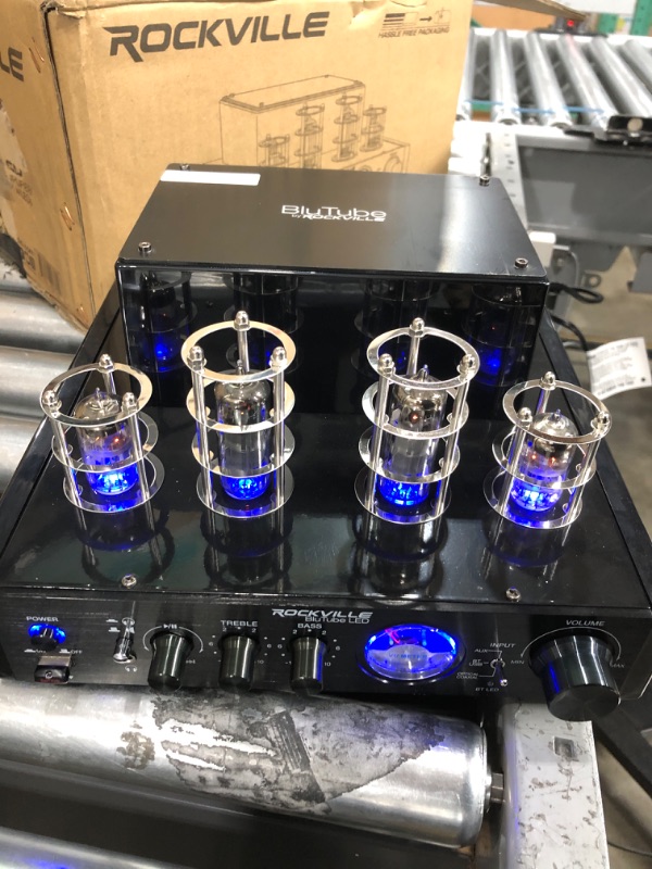 Photo 2 of *** POWERS ON *** Rockville BluTube LED 70W Bluetooth Tube Amplifier/Home Stereo Receiver with Blue Illumination, Optical Input, Sub Output
