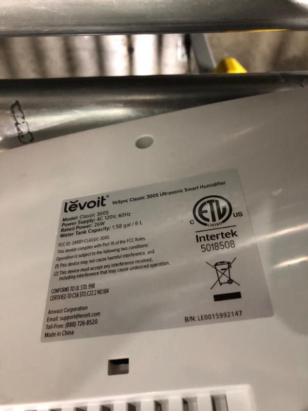 Photo 3 of ** USED *** POWERS ON *** LEVOIT Humidifiers for Bedroom Large Room Home, 6L Cool Mist Top Fill Essential Oil Diffuser for Baby and Plants, Smart App & Voice Control, Rapid Humidification and Humidity Setting, Quiet Sleep Mode App Smart Control Gray