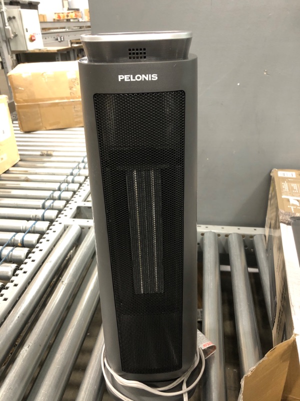 Photo 2 of *** POWERS ON *** PELONIS PTH15A4BGB Ceramic Tower 1500W Indoor Space Heater with Oscillation, Remote Control, Programmable Thermostat & 8H Timer, ECO Mode, Tip-Over Switch & Overheating Protection.Grey PTC Heater Grey
