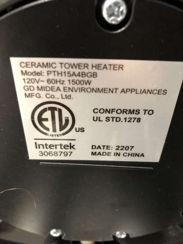 Photo 3 of *** POWERS ON *** PELONIS PTH15A4BGB Ceramic Tower 1500W Indoor Space Heater with Oscillation, Remote Control, Programmable Thermostat & 8H Timer, ECO Mode, Tip-Over Switch & Overheating Protection.Grey PTC Heater Grey