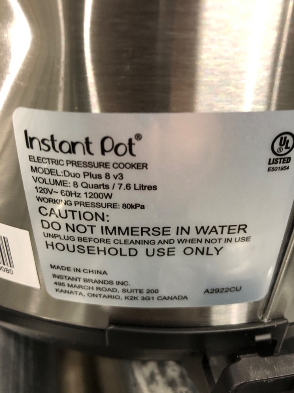 Photo 5 of *** POWERS ON *** Instant Pot Duo Plus 9-in-1 Electric Pressure Cooker, Slow Cooker, Rice Cooker, Steamer, Sauté, Yogurt Maker, Warmer & Sterilizer, Includes App With Over 800 Recipes, Stainless Steel, 8 Quart 8QT Duo Plus