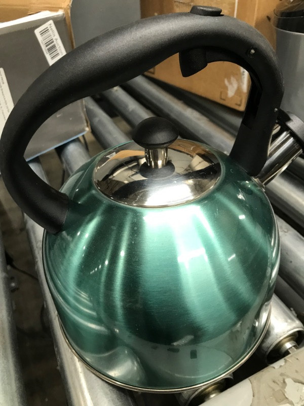 Photo 1 of AMAZON BASIC TEA KETTLE GREEN METAL