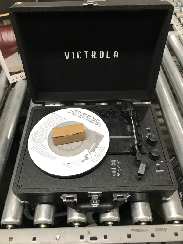 Photo 3 of Victrola Vintage 3-Speed Bluetooth Portable Suitcase Record Player with Built-in Speakers | Upgraded Turntable Audio Sound| Includes Extra Stylus | Black, Model Number: VSC-550BT-BK, 1SFA