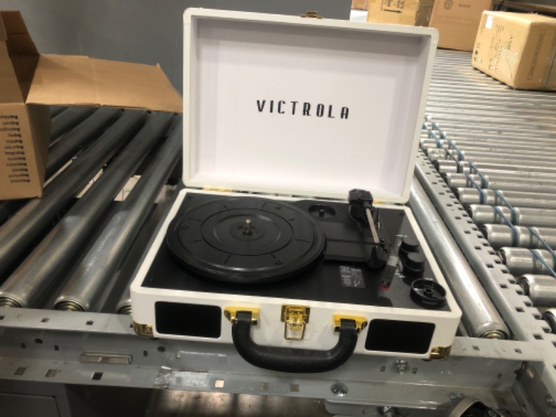 Photo 2 of Victrola Vintage 3-Speed Bluetooth Portable Suitcase Record Player with Built-in Speakers | Upgraded Turntable Audio Sound| White (VSC-550BT-WH) White Record Player