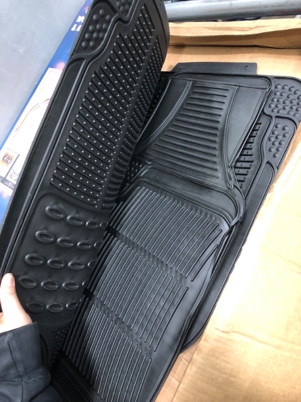 Photo 2 of Automotive Floor Mats Solid Black ClimaProof for all weather protection Universal Fit Trimmable Heavy Duty fits most Cars, SUVs, and Trucks, 3pc Full Set FH Group F11306BLACK