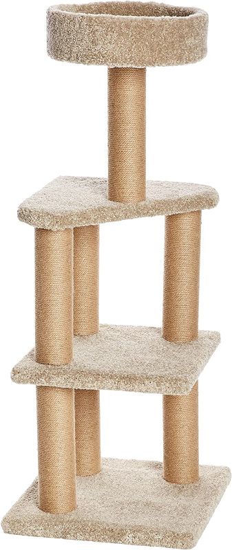 Photo 1 of Amazon Basics Cat Tree Indoor Climbing Activity Cat Tower with Scratching Posts, Large, 17.7 x 45.9 Inches, Beige
