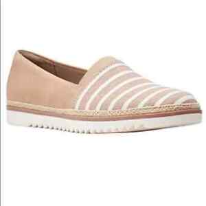 Photo 1 of Clarks Serena Paige Espadrille Slip-on Loafers Sand & White Striped 10.5 M NEW
