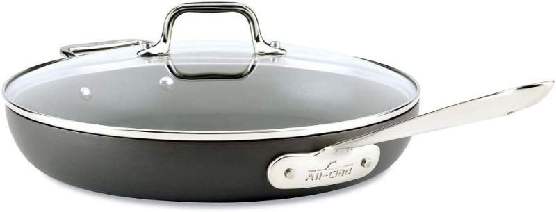 Photo 1 of All-Clad HA1 Hard Anodized Nonstick Frying Pan with Lid, 12 Inch Pan Cookware, Medium Grey
