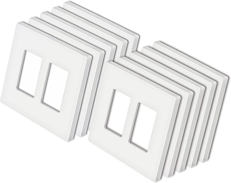 Photo 1 of [10 Pack] BESTTEN 2-Gang Mid Size Screwless Wall Plate, USWP4 White Series, H4.85” x W4.92", Unbreakable Polycarbonate Midway Outlet Cover, for Light Switch, Dimmer, GFCI, USB Receptacle
