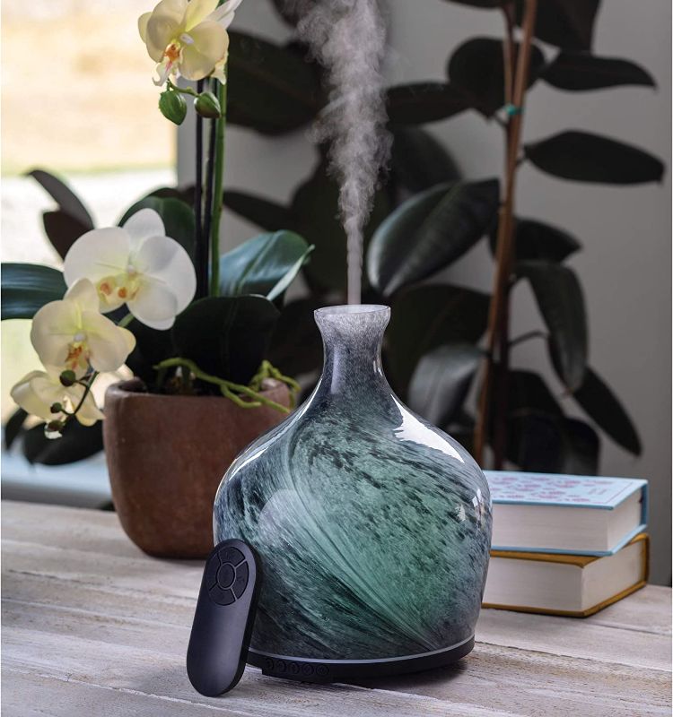 Photo 4 of Airome 300 mL Ultrasonic Essential Oil Diffuser with Bluetooth Speaker and LED Light |Hand Blown Glass Black, Obsidian