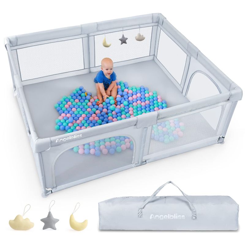 Photo 1 of ANGELBLISS Baby Playpen, Extra Large Playard, Indoor & Outdoor Kids Activity Center with Anti-Slip Base, Sturdy Safety Play Yard with Breathable Mesh, Kid's Fence for Infants Toddlers(Grey,71”x59”)