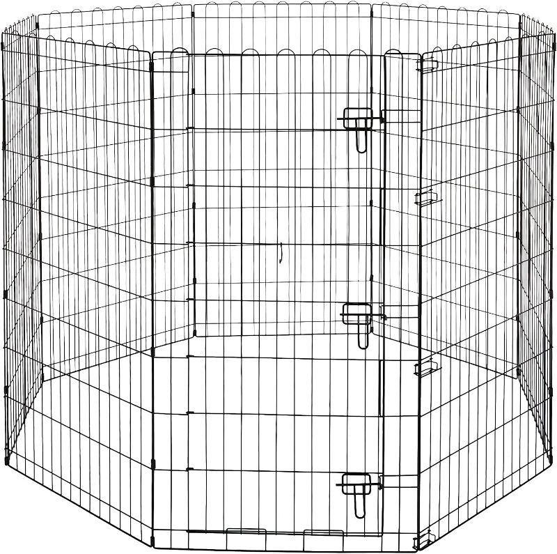 Photo 1 of Amazon Basics Foldable Metal Exercise Pet Play Pen for Dogs, Single Door, 60 x 60 x 48 Inches, Black
