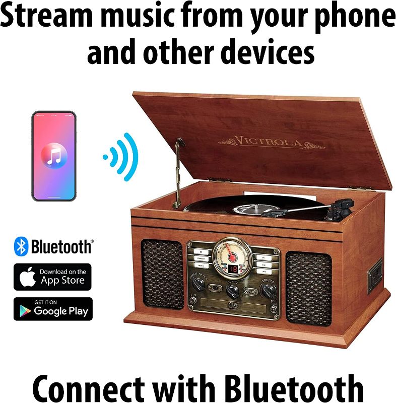 Photo 1 of Victrola Nostalgic 6-in-1 Bluetooth Record Player & Multimedia Center with Built-in Speakers - 3-Speed Turntable, CD & Cassette Player, FM Radio | Wireless Music Streaming | Mahogany
