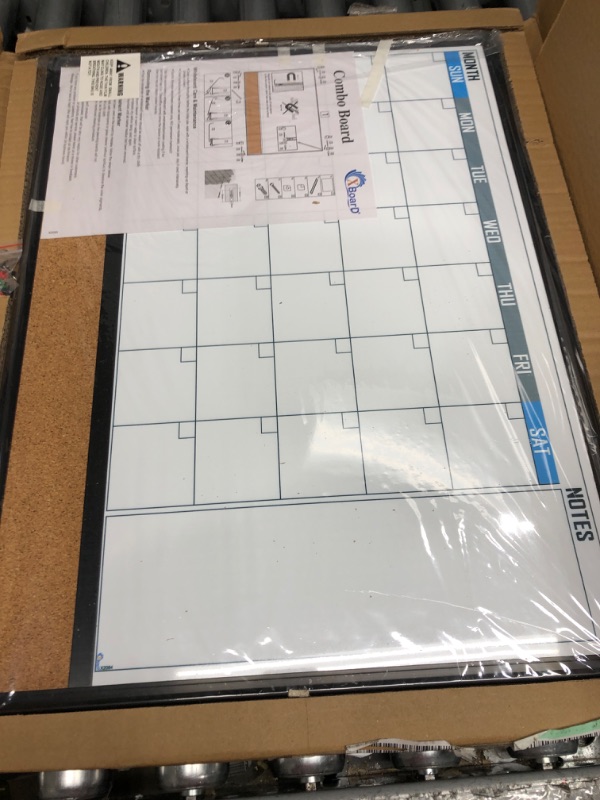 Photo 2 of XBoard Dry Erase Calendar Whiteboard 24 X 18 - Combo White Board Calendar Monthly, Magnetic White Board + Corkboard with Black Aluminum Frame, 10 Colorful Push Pins & Marker Tray Included 24" x 18" Black 