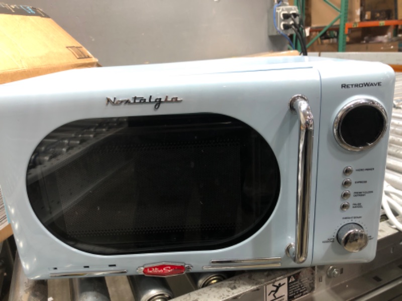 Photo 2 of ***PARTS ONLY*** Nostalgia Retro Compact Countertop Microwave Oven 0.7 Cu. Ft. 700-Watts with LED Digital Display, Child Lock, Easy Clean Interior, Blue Blue Microwave
