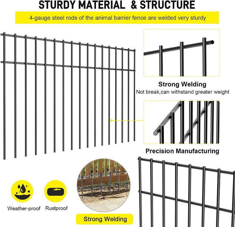 Photo 2 of 15Pack Animal Barrier Fence with 1.5inch Spike Spacing Underground Decorative Garden Fence 24inch x15inch 4 Gauge Black Powder Coated Steel Ground Stakes Defence for Outdoor Garden Yard Patio
