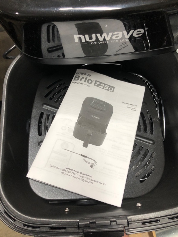 Photo 4 of ***TESTED POWERS ON*** Nu Wave Brio 7-in-1 Air Fryer Oven, 7.25-Qt with One-Touch Digital Controls, 50°- 400°F Temperature Controls in 5° Increments, Linear Thermal (Linear T) for Perfect Results, Black 7.25QT Brio