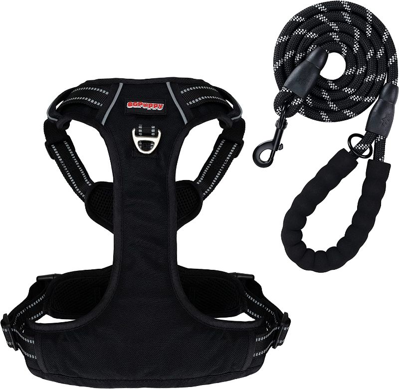 Photo 1 of  LARGE ---8GPuppy Dog Harness Large Dogs No Pull, Adjustable Soft Padded Dog Vest Easy Control Handle, Front and Back Leash Clips, No Choke Reflective Harness Dogs, Leash Included Outdoor Walking Black
