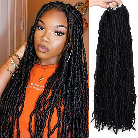 Photo 1 of 3 Packs 24 Inch New Soft Faux Locs Crochet Hair,126 Strands Nu Faux Locs Crochet Hair Braids Natural Black Curly And Pre Looped Synthetic Crochet Twist Braids Hair For Black Women (#1B)
